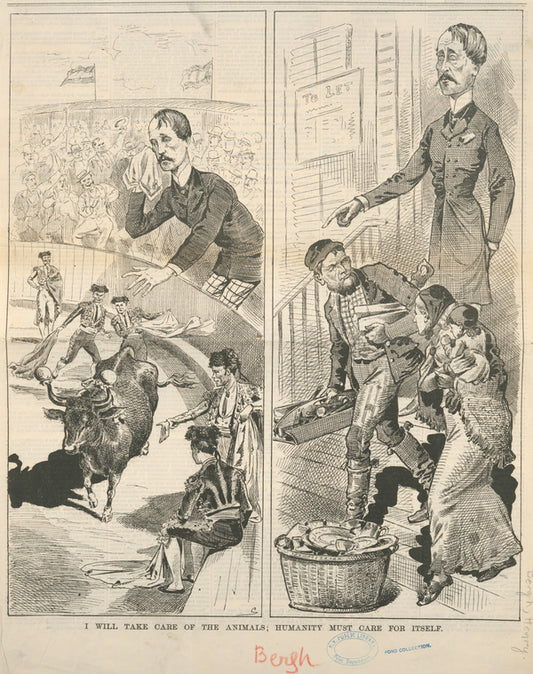 I will take care of the animals; humanity must care for itself [two cartoons depicting Henry Bergh].