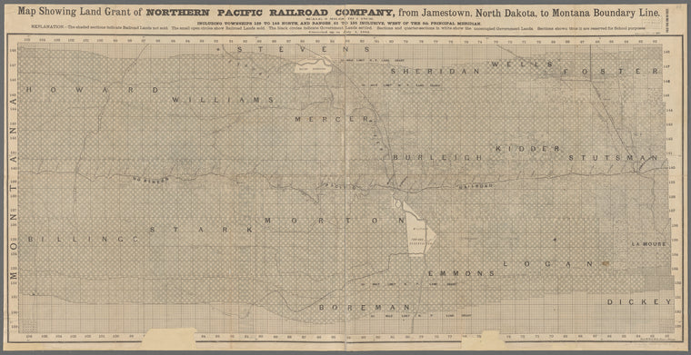 Map showing land grant of Northern Pacific Railroad Company, from Jamestown, North Dakota, to Montana boundary line