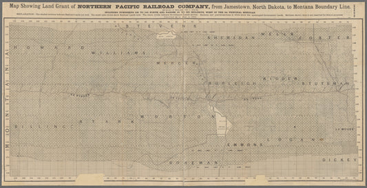 Map showing land grant of Northern Pacific Railroad Company, from Jamestown, North Dakota, to Montana boundary line