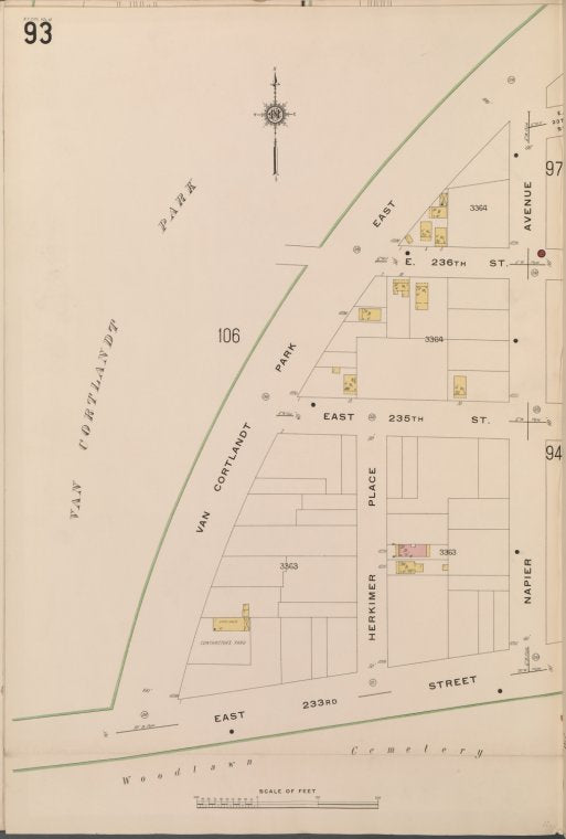 Bronx, V. 14, Plate No. 93 [Map bounded by Napier ave., E. 233rd St., Van Cortlandt Park East]