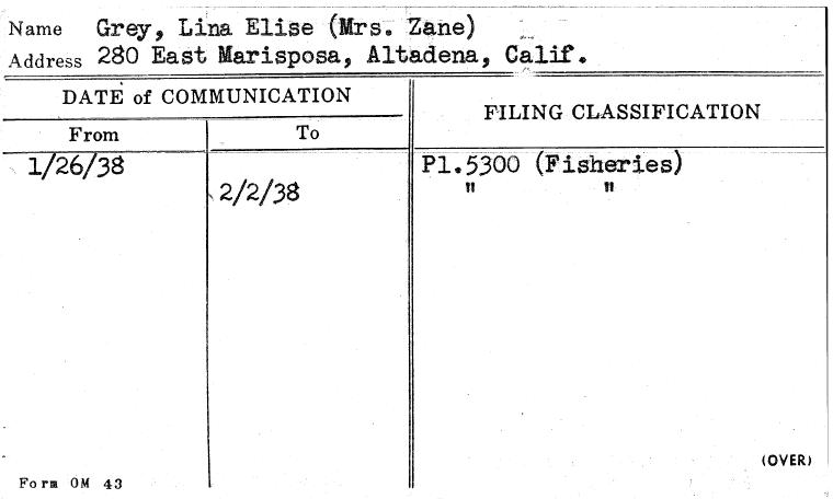 Grey, Lina Elise (Mrs. Zane)