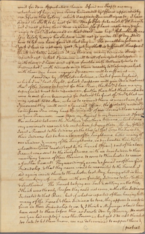 Letter to Gov. Horatio Sharpe