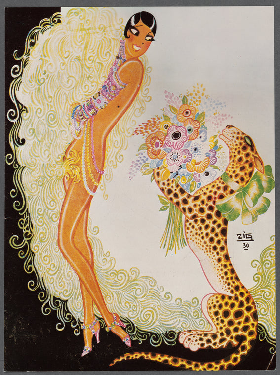 Program cover for the Casino de Paris featuring Josephine Baker and her pet cheetah Chiquita