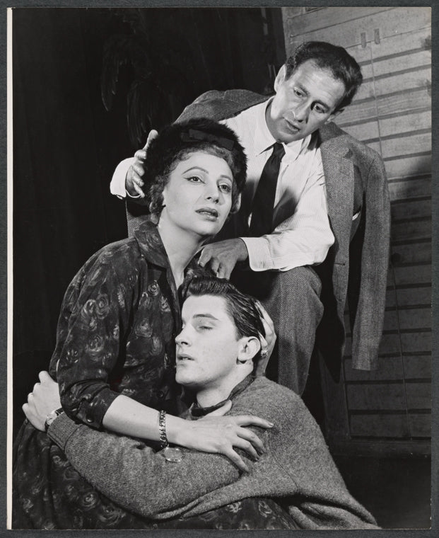 Richard Cross, Gian Carlo Menotti and Franca Duval in rehearsal for the stage production Maria Golovin