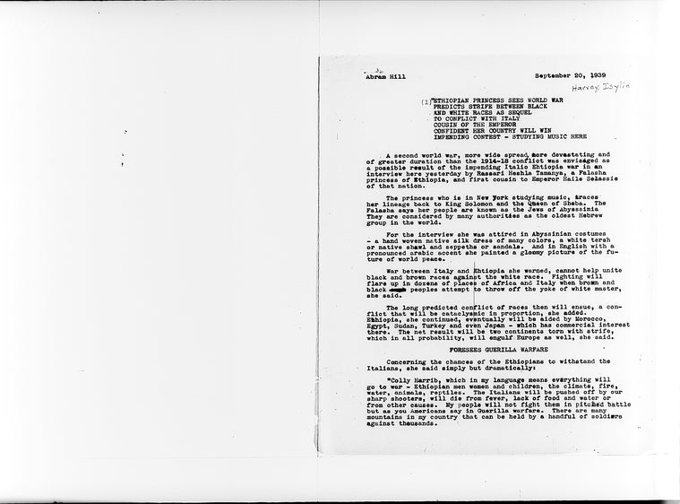 Rassari Heshla Tamanya, Falasha princess of Ethiopia