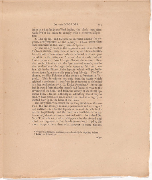 Observations intended to favour a supposition that the black color (as it is called) of the Negroes is derived from the leprosy