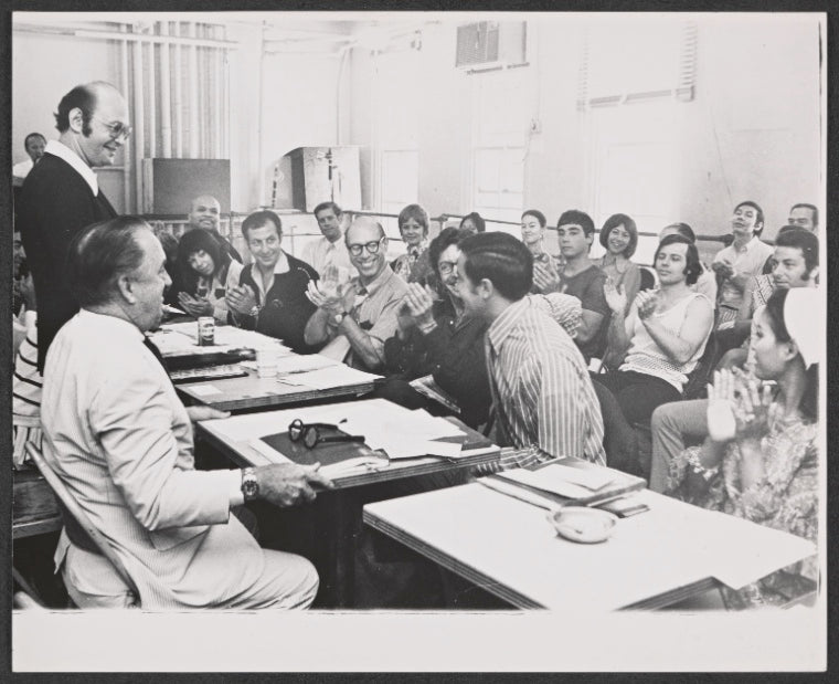 John Patrick, Lawrence Kasha and unidentified others in rehearsal for the stage production Lovely Ladies, Kind Gentlemen