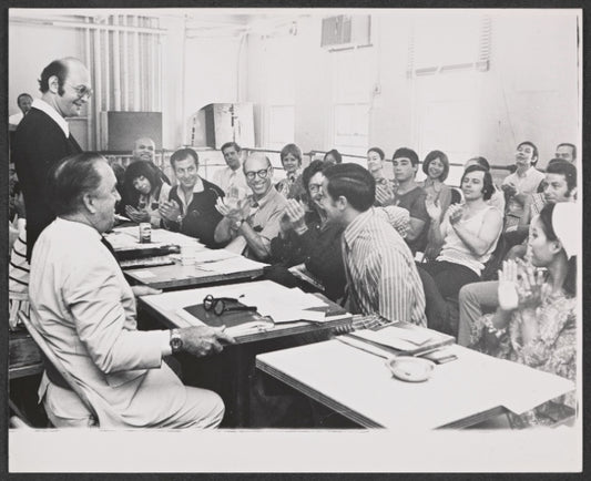John Patrick, Lawrence Kasha and unidentified others in rehearsal for the stage production Lovely Ladies, Kind Gentlemen