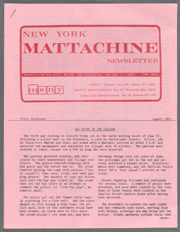 New York Mattachine Newsletter