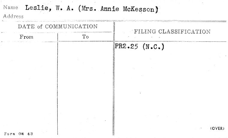 Leslie, W.A. (Mrs. Annie McKesson)