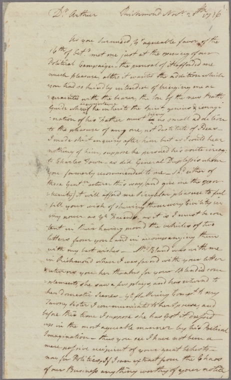 Letter to Arthur Lee, New York
