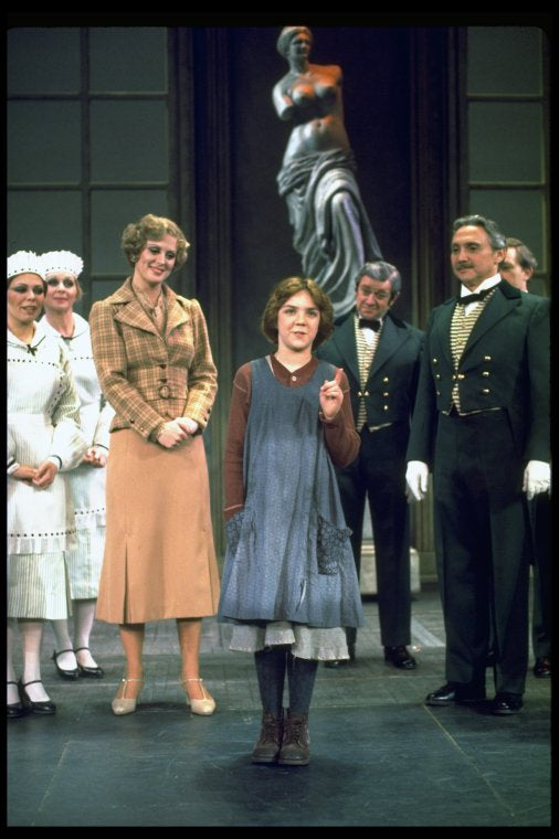 Actresses Sandy Faison as Grace and Andrea McArdle as Annie (C) in a scene from the Broadway production of the musical "Annie."