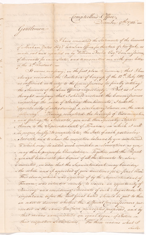 Milligan, James [Comp. of the Treasury], to "The Honorable The Board of Treasury"