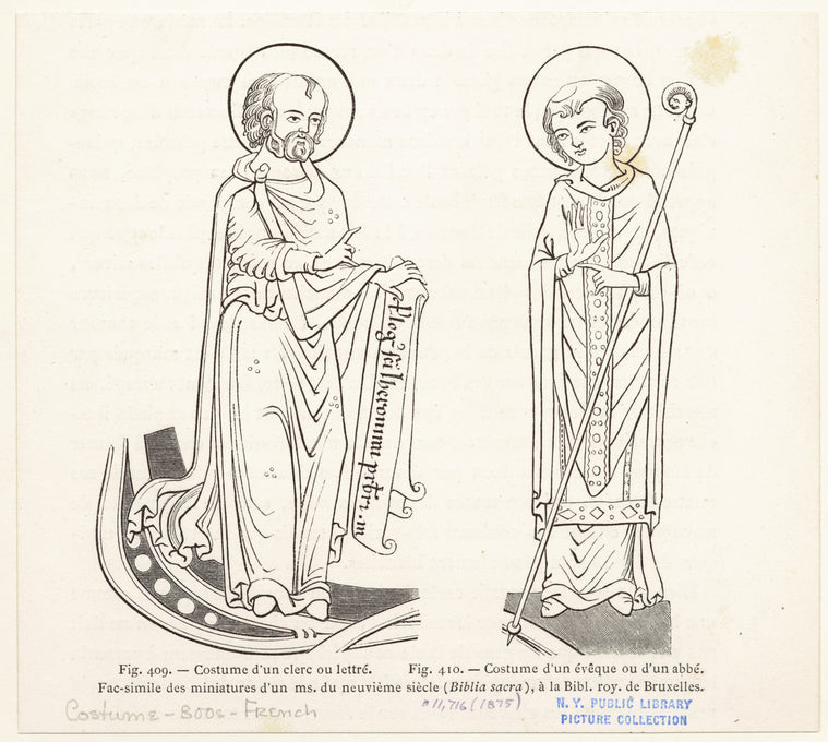 Costume d'un clerc ou lettré ; Costume d'un évêque ou d'un abbé