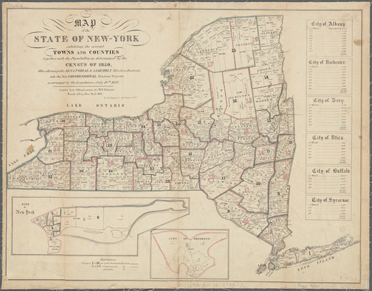 Map of the State of New-York exhibiting the several towns and counties together with the population as determined by the census of 1850