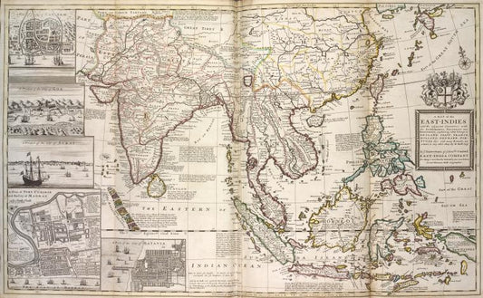 A map of the East-Indies and the adjacent countries ; with the settlements, factories and territories explaning what belongs to England, Spain, France, Holland, Denmark, Portugal &c. ...