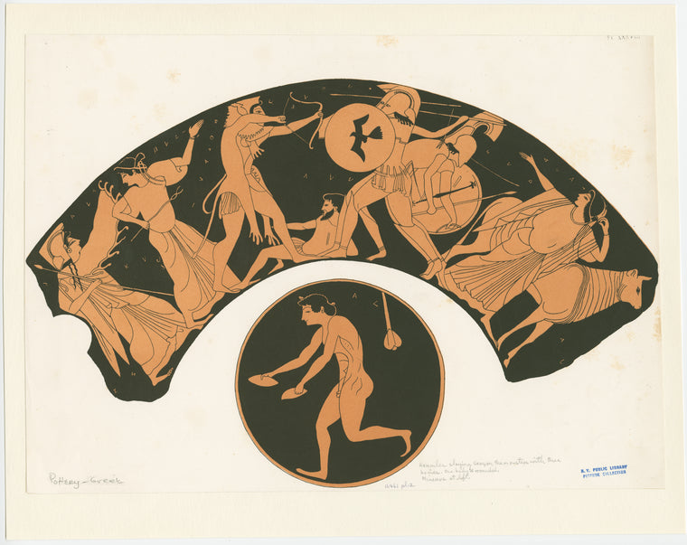Heracles slaying the monster Geryon ; Greek athlete with halteres