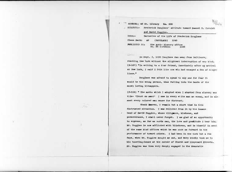 "Frederick Douglass' Attitude toward Samuel E Cornish and David Ruggles"
