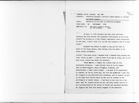 "Frederick Douglass' Attitude toward Samuel E Cornish and David Ruggles"