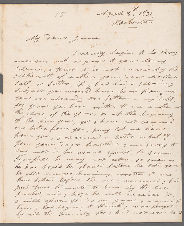 Olivia Etherington to Jane Porter, autograph letter signed
