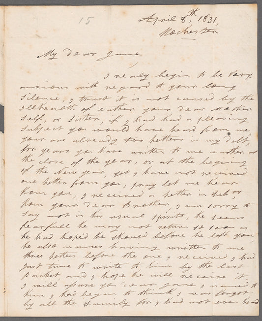 Olivia Etherington to Jane Porter, autograph letter signed