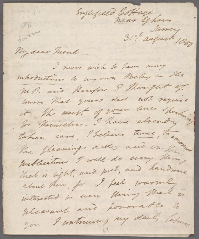 Autograph letter signed to S.J. Pratt, August 31, 1800