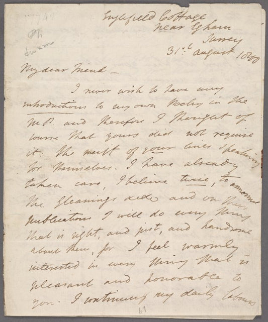 Autograph letter signed to S.J. Pratt, August 31, 1800