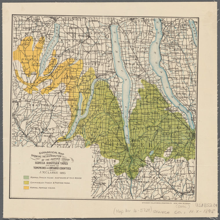 Geological map showing the distribution of the portage group: in Seneca, Schuyler, Yates, and parts of Tompkins and Ontario Counties
