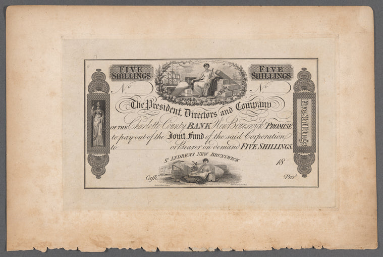 The Charlotte County Bank, St. Andrews, New Brunswick, five shilling note