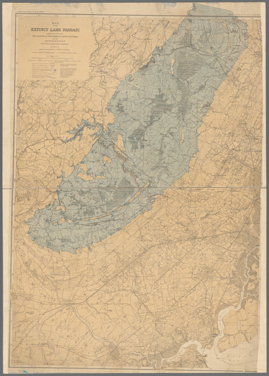 Map of the extinct Lake Passaic: showing its outline, the position of the present shore features and the deformation which its shores have suffered