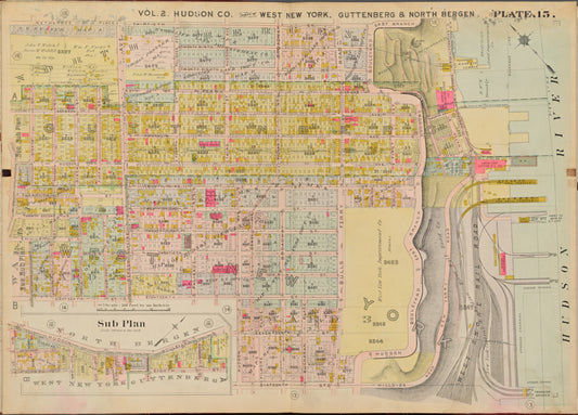 Hudson County, V. 2, Double Page Plate No. 15 [Map bounded by 13th St., Hudson River, 16th St., 8th St.]