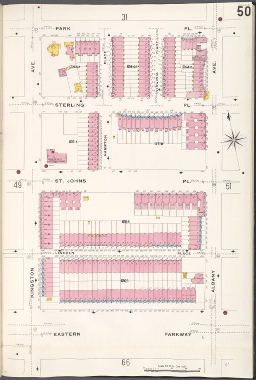 Brooklyn V. 7, Plate No. 50 [Map bounded by Park Pl., Albany Ave., Eastern Parkway, Kingston Ave.]
