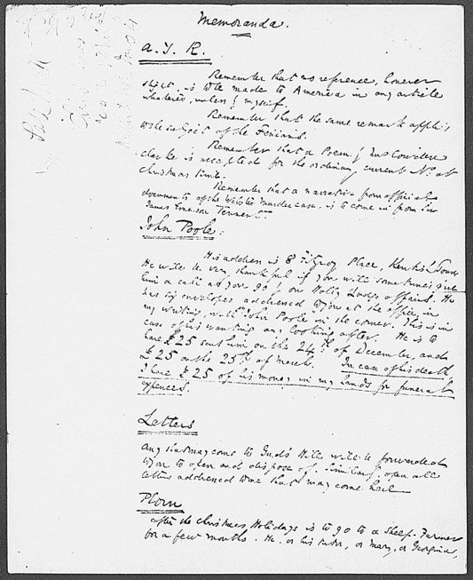 Memoranda [to W. H. Wills]. Holograph