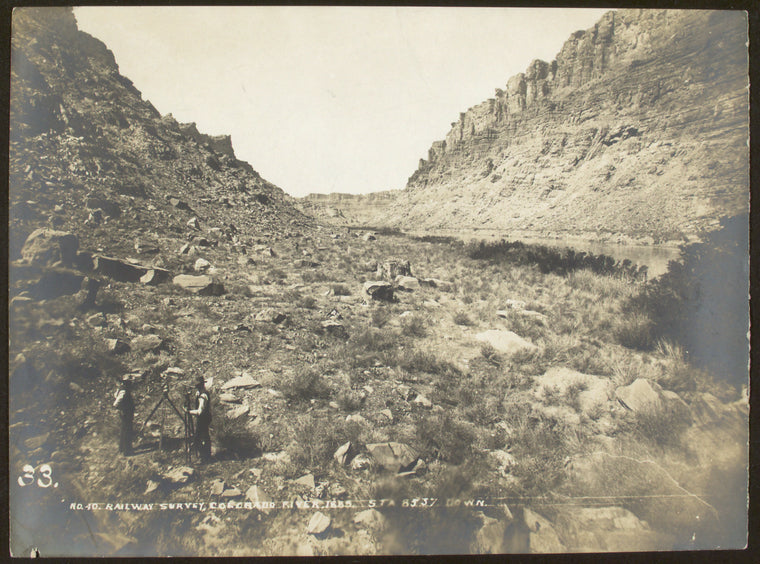 Broad bottom sands, Cataract Canyon. High water mark on left of picture.