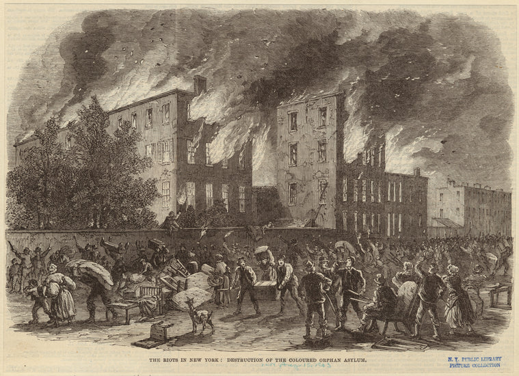 The riots in New York : Destruction of the coloured orphan asylum