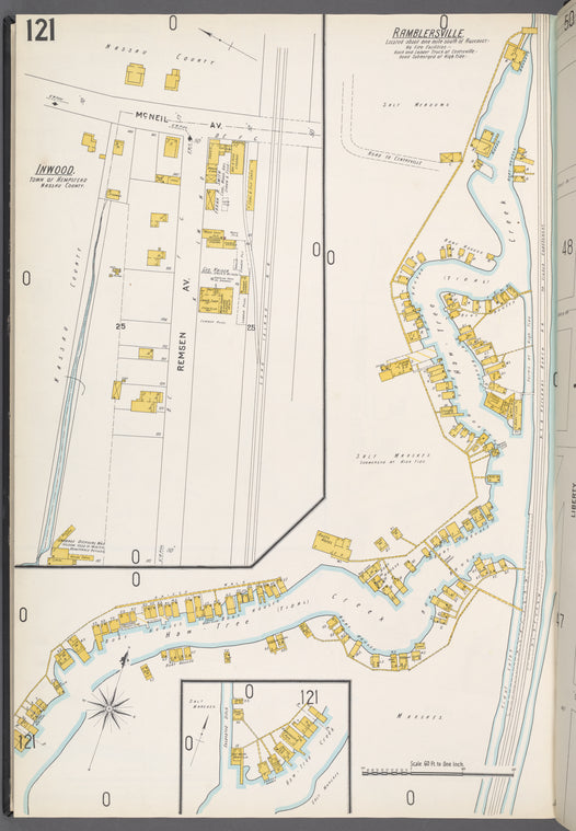 Queens V. 4, Plate No. 121 [Map of Inwood, Town of Hempstead, Nassau County; and Ramblersville, located about one mile south of Aqueduct]