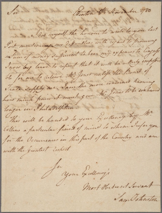 Letter to Abner Nash, Governor of North Carolina, New Berne