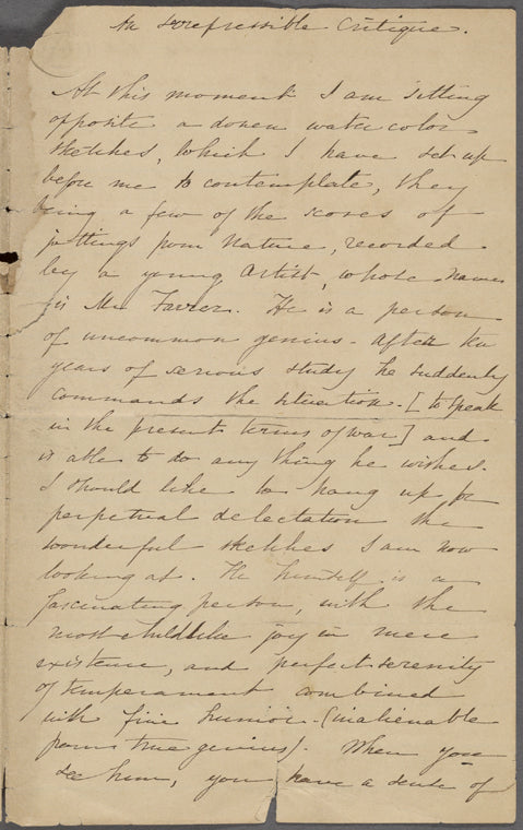 An Irrepressible Critique [of Mr Farrer, painter]. Holograph, undated.