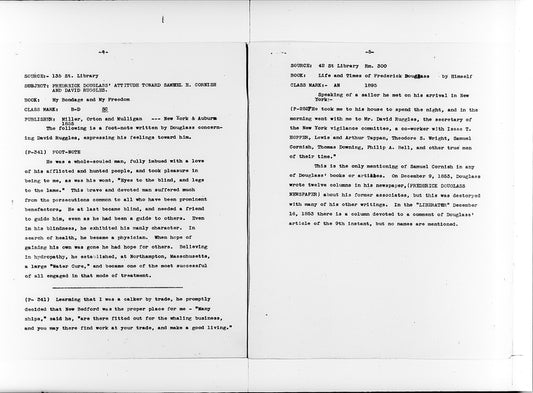 "Frederick Douglass' Attitude toward Samuel E Cornish and David Ruggles"