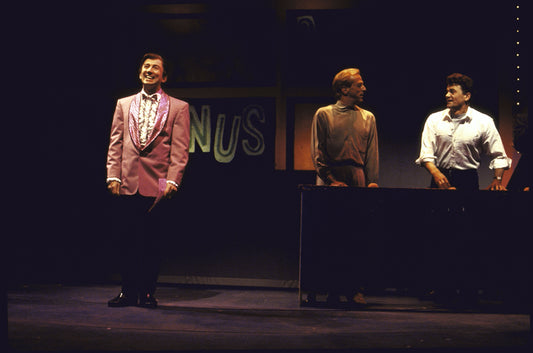Actors (L-R) Patrick Kerr, Edward Hibbert & John Michael Higgins in a scene fr. the WPA Theatre's production of the play "Jeffrey." (New York)