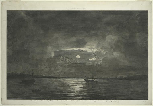 An original sketch by an English officer on board one of Adml. Howe's fleet, while at anchor in the Lower Bay, previous to landing on Long Island at Graves-End
