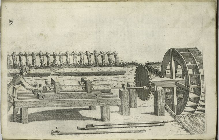 Plate XII. An engine of great service to bore elms or other trees to make pipes to conveigh water, and for other uses.