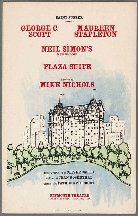 Poster for the stage production Plaza Suite at the Plymouth Theatre