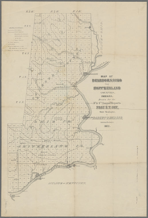 Map of Dearborn, Ohio, and Switzerland Counties, Indiana