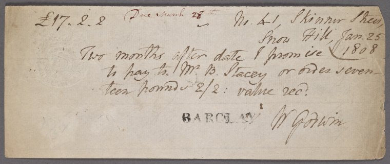 Promissory note signed to Benjamin Stacey, 25 January 1808