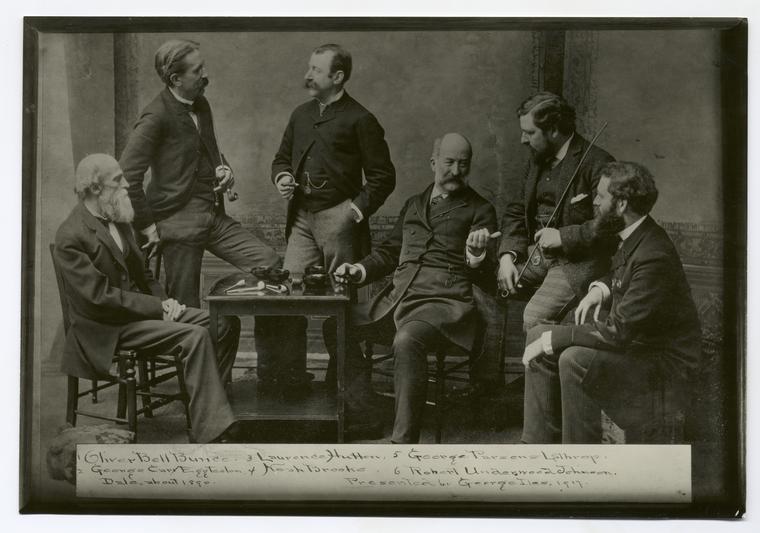 1. Oliver Bell Bunce, 2. George C. Eggleston, 3. Laurence Hutton, 4. Noah Brooks, 5. George Parsons Lathrop, 6. Robert Underwood Johnson.