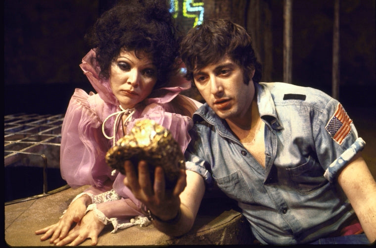 Actors Susan Tyrrell & Al Pacino in a scene fr. the Repertory Theater of Lincoln Center's production of the play "Camino Real." (New York)