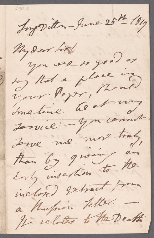 Jane Porter to John Taylor, autograph letter signed