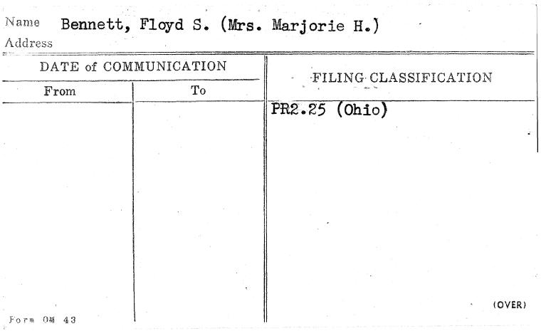 Bennett, Floyd S. (Mrs. Marjorie H.)