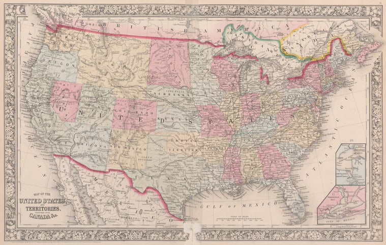 Map of the United States, and territories. Together with Canada &c.; Hampton Roads and Norfolk Harbor [inset]; Pensacola Bay [inset].